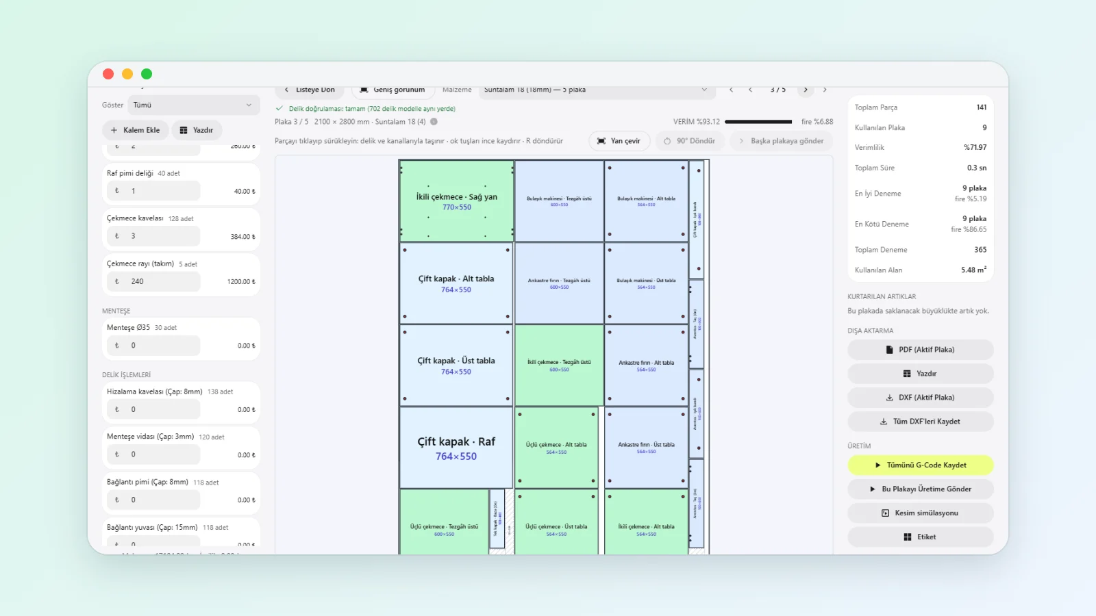 Nesting ve levha optimizasyonu